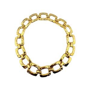 1980s Big Gold Chunky Square Chain Necklace 23”